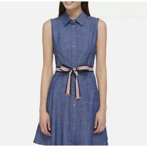 Tommy Hilfiger Denim Blue Sleeveless Dress with Belt
